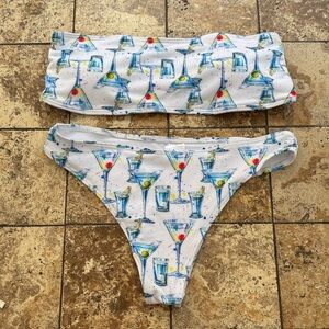 White Bikini with Cocktail Print